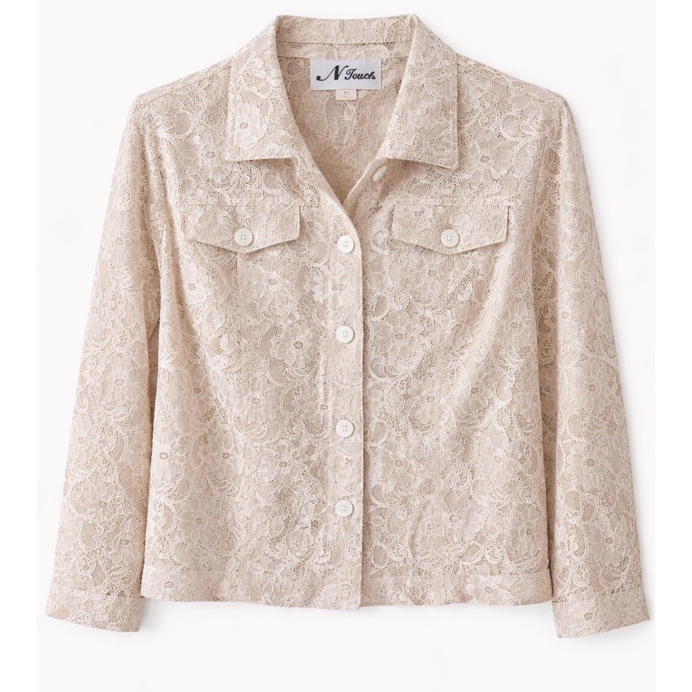 N Touch Women's Ivory Floral Lace‎ Romantic Cottagecore Jacket Small